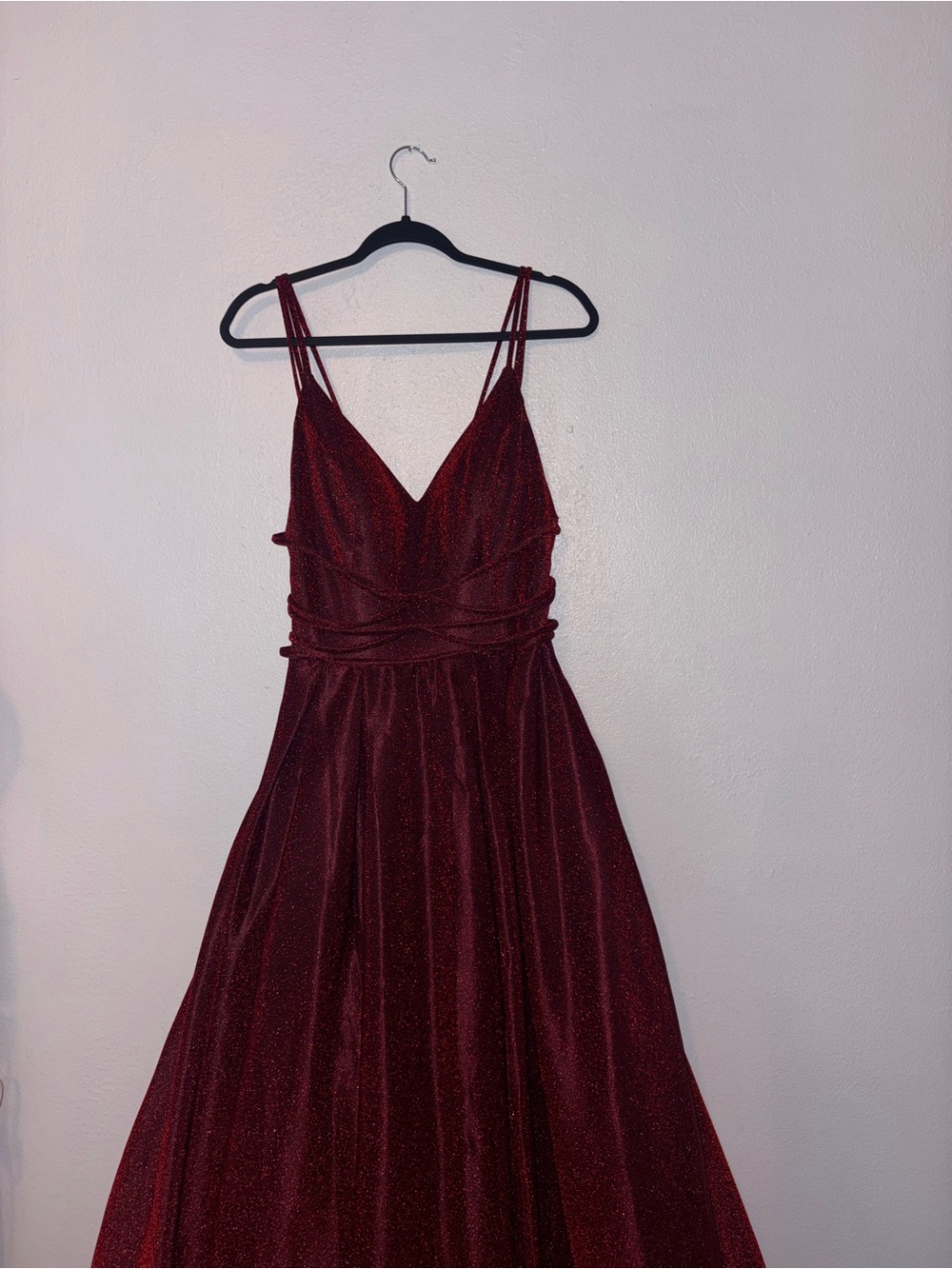 Sparkling Wine-Red V-Neck Prom Dress with Double Straps